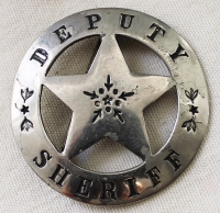 Wonderful 1880's - 90's Old West Deputy Sheriff Circle Star Badge with Nice Patina & Great Wear