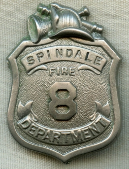 Cool 1920's Spindale, North Carolina Fire Department Badge #8