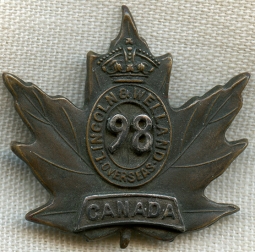 Rare Ca. 1916 98th Canada Expeditionary Force (CEF) Officer's Collar Insignia Sweetheart Pin