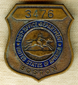 1950's Boston  MA Postal Clerk Employee Badge #3476