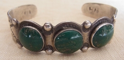 Fabulous 1930's Navajo Silver & Green Turquoise Bracelet