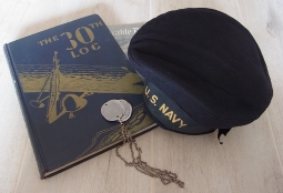 WWII USN 30th Seabees Grouping The 30th Log Vol 2 Flat Hat & Dog Tags