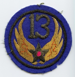 Gorgeous WWII Occupation Period USAF 13th A. F. Japanese Made Bullion Shoulder Patch on woven wool