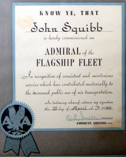 1940 American Airlines "Admiral of the Flagship Fleet" Frequent Flyer Certificate in Original Frame