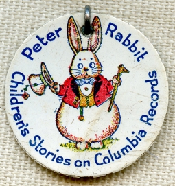 Great Ca 1910 Advertising Pin for Peter Rabbit Children's Stories on Columbia Grafonola Records