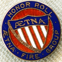 Beautiful 1930's - 40's AETNA Fire Group Insurance Salesman "Honor Roll" Lapel Award Pin in 10K Gold