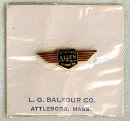 1940's - 1950's Allen 'Authorized Operator' Wing Lapel Pin by Balfour on Original Card