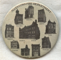 Large 1890's Allentown, Pennsylvania Fire Department Souvenir Celluloid Showing City Dept. Buildings