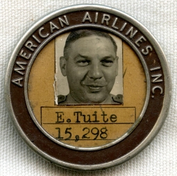 Rare 1930's - WWII American Airlines Employee Photo ID Badge, Looks To Be A Pilot.