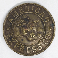 Ext. Rare 1870's American Express "Bulldog" Messenger Hat Badge in Lead-Filled Brass