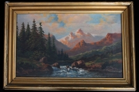 Lovely American Rockies Oil on Canvas Mountain & River Scene Signed H.W. Taylor