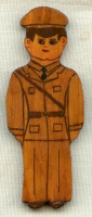 Early WWII US Army Soldier Large Patriotic Pin in Hand-Painted Wood from Amesbury, MA