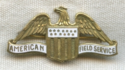 Early WWII American Field Service Donation Badge in Enameled Gilt Brass