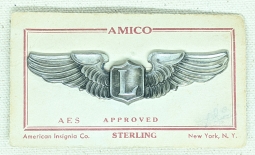 Gorgeous Ca 1943 USAAF Liaison Pilot Wing in Sterling by AMICO Clutchback on Original Card