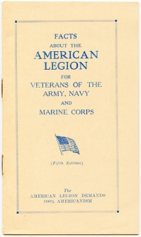 Early 1920s "Facts About the American Legion" Recruiting Pamphlet 5th Edition