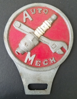 Wonderful 1950's Auto Mechanic License Plate Topper in Painted Aluminum