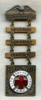 Rare 1920s-1930s ARC Life Saving Corps Honorable Service Medal with 3 Bars