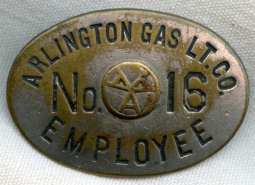 Early 20th Century Arlington (Massachusetts) Gas Light Co. Employee Hat Badge