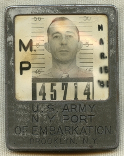 Rare WWII US Army Military Police Photo ID Badge from NY Port of Embarkation in Brooklyn