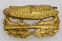 Rare WWI US Army Tank Corps Officer's Sweet Heart Pin in Gilt Brass