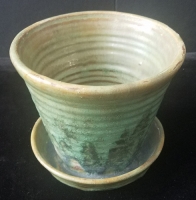 Extremely Rare Ca 1910's Arts & Crafts Period Fulper Flower Pot in Classic Mottled Green Glaze