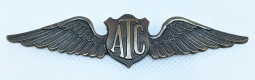 Rare WWII Civilian ATC Co-Pilot Wing Personalized to Pan Am Airways Pilot W.R.Peters out of Miami