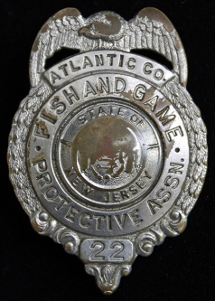 Rare 1930s Atlantic County New Jersey Fish & Game Protective Association Badge # 22