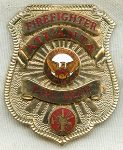 Nice 1980's-90's Atlanta, GA Fire Dept Fire Fighter Badge by Blackinton in Hi-Glo