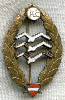 Rare #'ed Early-Mid 1930s Austrian (Osterreichische) Aero-Club or OAeC Bronze Grade Glider Badge