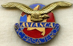 Nice Early 1940s Avianca Passenger Services (Agent) Badge (Colombian Airline, Pan-Am Affiliate)