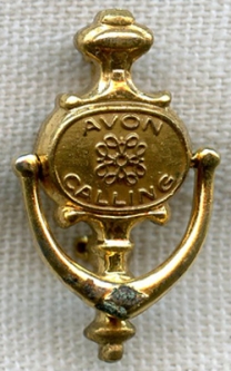 1960s Avon Calling Sales Award Door Knocker Lapel Pin