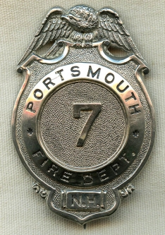 1920's - 1930's Portsmouth, NH Fire Department Badge #7