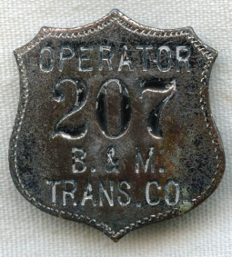 Rare 1930s B&M (Boston & Maine) Transportation Co. (Bus Line) Operator Badge