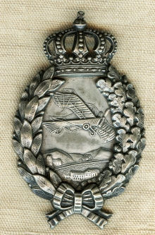 Ext Rare Mid-WWI era Bavarian Pilot Badge by Carl Dillenius in the Cliche Style Tested 800 Silver