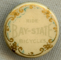 Nice Vintage 1900 Bay-State Bicycles Advertising Celluloid Lapel Stud