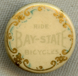 Nice Vintage 1900 Bay-State Bicycles Advertising Celluloid Lapel Stud