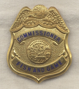 Beautiful 1920s California Fish & Game Commissioner Badge by Chipron Stamp Co