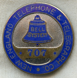 Great Ca. 1910's - 1920's New England Telephone & Telegraph Employee Badge #707