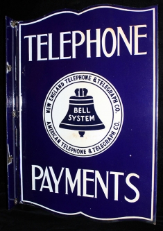 Great Ca. 1939 NE Telephone & Telegraph/AT&T Bell System 2 Sided Telephone Payments Porcelain Sign