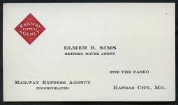 Circa 1930 Railway Express Agency Retired Route Agent Business Card from Kansas City, MO