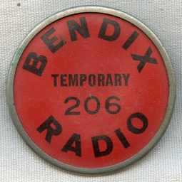 WWII Era Bendix Radio Temporary / Visitor Identification Badge