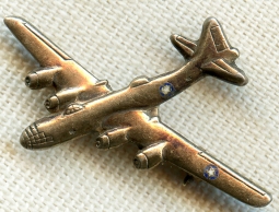 Early Ca. 1943 Boeing B-29 Super Fortress Lapel Pin in Gilt & Enameled Sterling