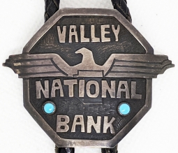 Wonderful Phoenix History ca 1960 Valley National Bank Silver & Turquoise Bolo by HARRY SAKYESVA