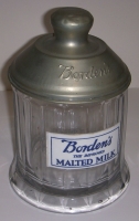Circa 1915 Borden's Malted Milk Glass-Labeled Soda Fountain Display Jar with Lid