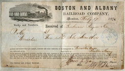 Wonderful 1875 Boston & Albany Railroad Co. Date Stamped Receipt on Great Locomotive Letterhead