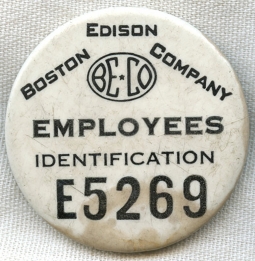 1930s Boston Edison Company (BE Co) Employee ID Celluloid Badge