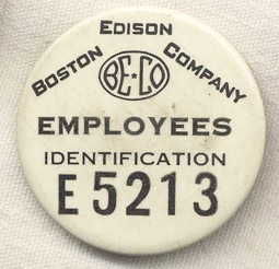 1930s Boston Edison Company (BE Co) Employee ID Celluloid Badge in Nice Condition