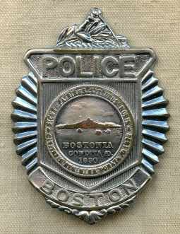 Nice 1940's - 50's Boston Police Brinks / Clamshell / Sunburst Radiator Badge #5072
