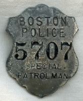WWII Era Boston Police Special Patrolman Badge in Silvered White Metal