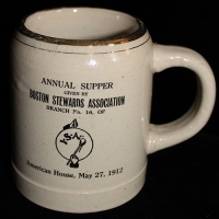Great Vintage 1912 Boston Stewards Association Annual Supper Stoneware Mug with Whimsical Saying